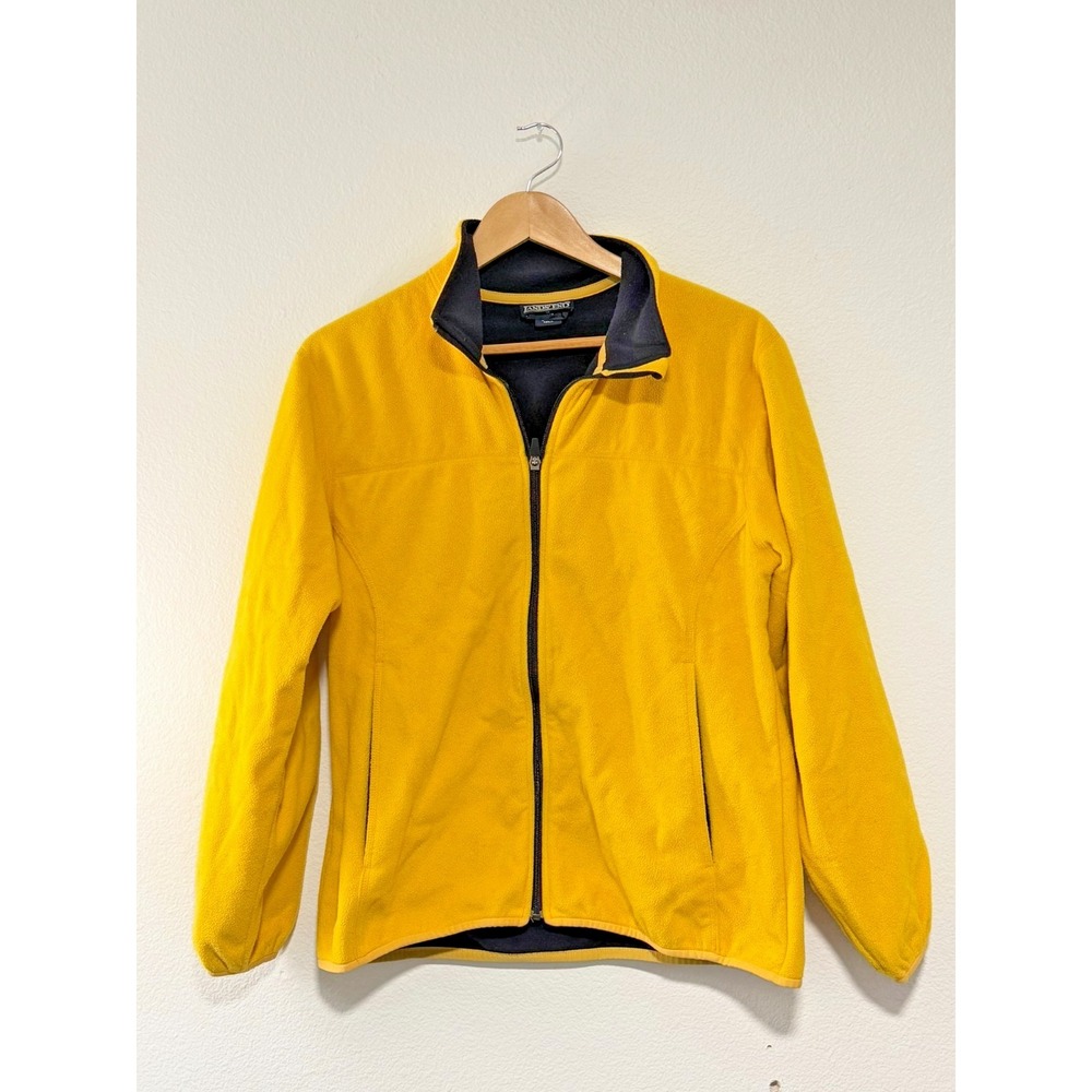 Lands' End Women's Fleece Jacket Medium 10-12 Yellow Full Zip Pocket Outdoor